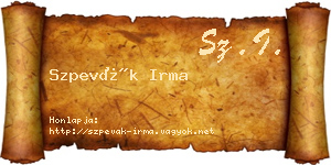 Szpevák Irma névjegykártya
